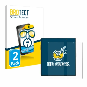 Parte frontal de un envase de producto con el logotipo de la marca BROTECT. Al lado se muestra el dispositivo Honor Magic V3 (