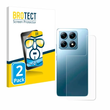 Parte frontal de un envase de producto con el logotipo de la marca BROTECT. Al lado se muestra el dispositivo Xiaomi 14T Pro (