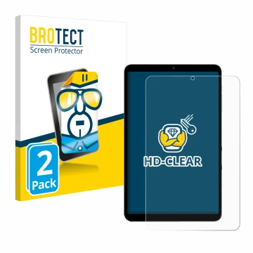 Parte frontal de un envase de producto con el logotipo de la marca BROTECT. Al lado se muestra el dispositivo Alldocube iPlay 