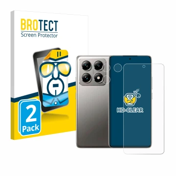 Parte frontal de un envase de producto con el logotipo de la marca BROTECT. Al lado se muestra el dispositivo Xiaomi 14T (Fron