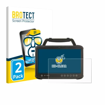 Parte frontal de un envase de producto con el logotipo de la marca BROTECT. Al lado se muestra el dispositivo Winmate M133WK c