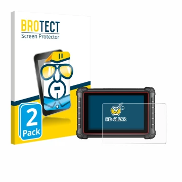 Parte frontal de un envase de producto con el logotipo de la marca BROTECT. Al lado se muestra el dispositivo Autel MK900BT co
