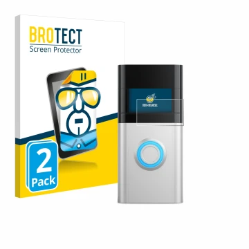 Parte frontal de un envase de producto con el logotipo de la marca BROTECT. Al lado se muestra el dispositivo Ring Video Doorb