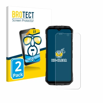 Parte frontal de un envase de producto con el logotipo de la marca BROTECT. Al lado se muestra el dispositivo Doogee V Max Plu