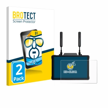 Parte frontal de un envase de producto con el logotipo de la marca BROTECT. Al lado se muestra el dispositivo Hollyland Pyro 7