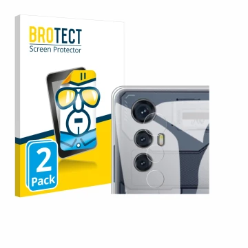 Parte frontal de un envase de producto con el logotipo de la marca BROTECT. Al lado se muestra el dispositivo Cubot Max 5 (SÓL