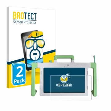 Parte frontal de un envase de producto con el logotipo de la marca BROTECT. Al lado se muestra el dispositivo Telemarie Tablet