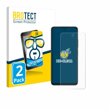 Parte frontal de un envase de producto con el logotipo de la marca BROTECT. Al lado se muestra el dispositivo ZTE Blade A75 4G