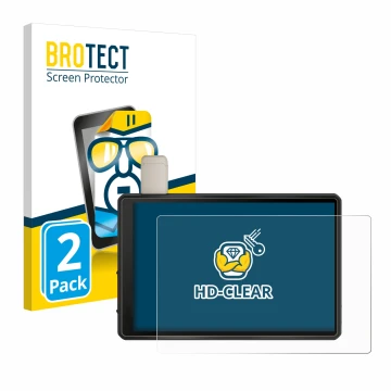 Parte frontal de un envase de producto con el logotipo de la marca BROTECT. Al lado se muestra el dispositivo Garmin Tread XL 
