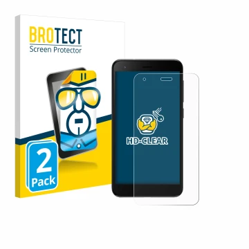 Parte frontal de un envase de producto con el logotipo de la marca BROTECT. Al lado se muestra el dispositivo ZTE Blade A35 li
