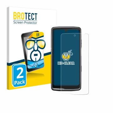 Parte frontal de un envase de producto con el logotipo de la marca BROTECT. Al lado se muestra el dispositivo Crosscall Stella