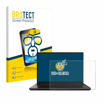 Parte frontal de un envase de producto con el logotipo de la marca BROTECT. Al lado se muestra el dispositivo Razer Blade 16 2