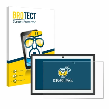 Parte frontal de un envase de producto con el logotipo de la marca BROTECT. Al lado se muestra el dispositivo Amazon Echo Show