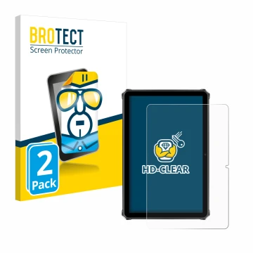 Parte frontal de un envase de producto con el logotipo de la marca BROTECT. Al lado se muestra el dispositivo Oukitel RT9 con 