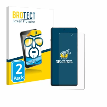 Parte frontal de un envase de producto con el logotipo de la marca BROTECT. Al lado se muestra el dispositivo OnePlus 13R con 