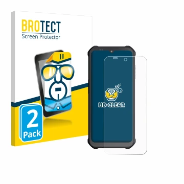 Parte frontal de un envase de producto con el logotipo de la marca BROTECT. Al lado se muestra el dispositivo Sonim XP400 con 