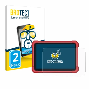 Parte frontal de un envase de producto con el logotipo de la marca BROTECT. Al lado se muestra el dispositivo Launch X-431 Eur