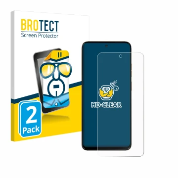 Parte frontal de un envase de producto con el logotipo de la marca BROTECT. Al lado se muestra el dispositivo Motorola Moto G1