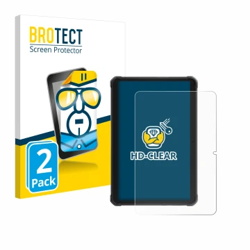 Parte frontal de un envase de producto con el logotipo de la marca BROTECT. Al lado se muestra el dispositivo Hotwav R8 con su