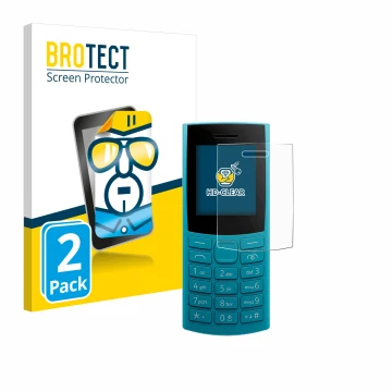 Parte frontal de un envase de producto con el logotipo de la marca BROTECT. Al lado se muestra el dispositivo Nokia 105 4G 2nd
