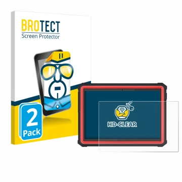 Parte frontal de un envase de producto con el logotipo de la marca BROTECT. Al lado se muestra el dispositivo Launch X-431 PRO