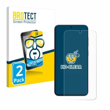 Parte frontal de un envase de producto con el logotipo de la marca BROTECT. Al lado se muestra el dispositivo Samsung Galaxy S