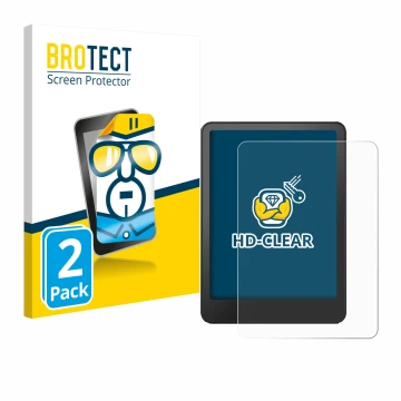 Parte frontal de un envase de producto con el logotipo de la marca BROTECT. Al lado se muestra el dispositivo Amazon Kindle Pa