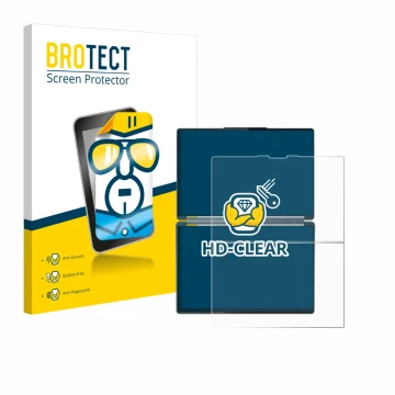 Parte frontal de un envase de producto con el logotipo de la marca BROTECT. Al lado se muestra el dispositivo Lenovo Yoga Book