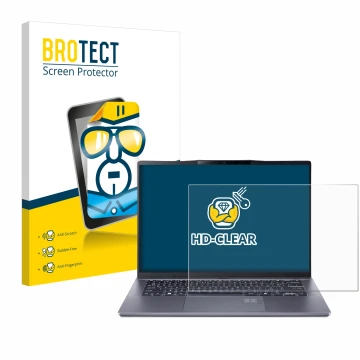 Parte frontal de un envase de producto con el logotipo de la marca BROTECT. Al lado se muestra el dispositivo Acer Swift Go 14