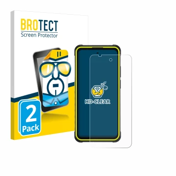 Parte frontal de un envase de producto con el logotipo de la marca BROTECT. Al lado se muestra el dispositivo Ulefone Armor X3