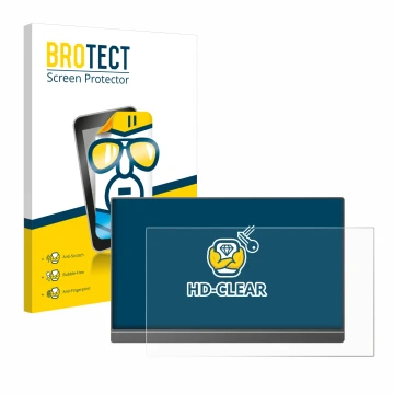 Parte frontal de un envase de producto con el logotipo de la marca BROTECT. Al lado se muestra el dispositivo Arzopa Z1FC 16.1