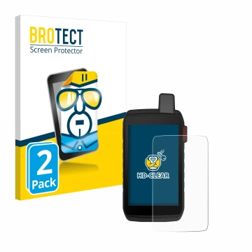 Parte frontal de un envase de producto con el logotipo de la marca BROTECT. Al lado se muestra el dispositivo Garmin Montana 7