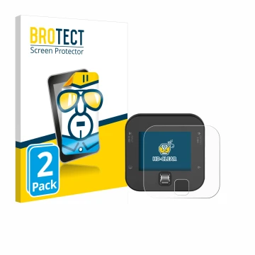 Parte frontal de un envase de producto con el logotipo de la marca BROTECT. Al lado se muestra el dispositivo ISDT Q6 Retro co