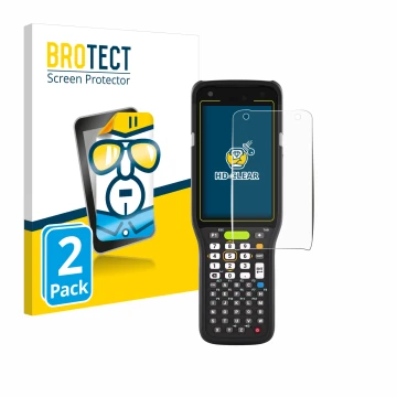 Parte frontal de un envase de producto con el logotipo de la marca BROTECT. Al lado se muestra el dispositivo Zebra MC3400 con