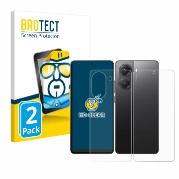 Parte frontal de un envase de producto con el logotipo de la marca BROTECT. Al lado se muestra el dispositivo Xiaomi Poco X7 P