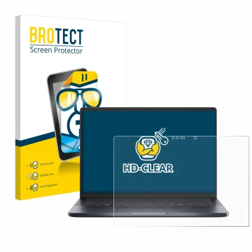 Parte frontal de un envase de producto con el logotipo de la marca BROTECT. Al lado se muestra el dispositivo Dell Pro 14 Prem