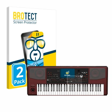 Parte frontal de un envase de producto con el logotipo de la marca BROTECT. Al lado se muestra el dispositivo KORG Pa700 con s