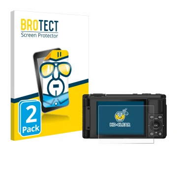 Parte frontal de un envase de producto con el logotipo de la marca BROTECT. Al lado se muestra el dispositivo Yashica City 200