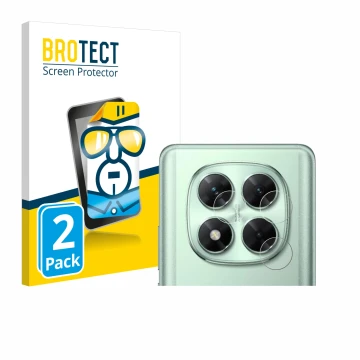 Parte frontal de un envase de producto con el logotipo de la marca BROTECT. Al lado se muestra el dispositivo Xiaomi Poco X7 (