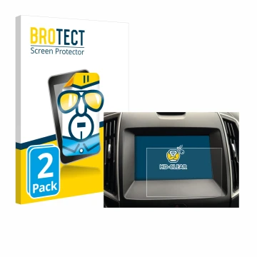 Parte frontal de un envase de producto con el logotipo de la marca BROTECT. Al lado se muestra el dispositivo Ford Galaxy Info