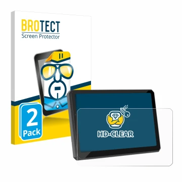 Parte frontal de un envase de producto con el logotipo de la marca BROTECT. Al lado se muestra el dispositivo Carpuride W712D 