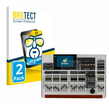 Parte frontal de un envase de producto con el logotipo de la marca BROTECT. Al lado se muestra el dispositivo Behringer Wing c