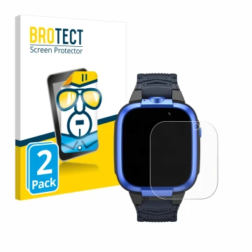 Parte frontal de un envase de producto con el logotipo de la marca BROTECT. Al lado se muestra el dispositivo Xiaomi Mibro Kid