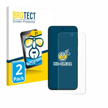 Parte frontal de un envase de producto con el logotipo de la marca BROTECT. Al lado se muestra el dispositivo ZTE Blade V70 co