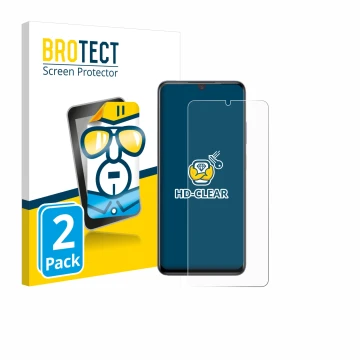 Parte frontal de un envase de producto con el logotipo de la marca BROTECT. Al lado se muestra el dispositivo ZTE Blade V70 Ma