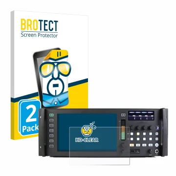 Parte frontal de un envase de producto con el logotipo de la marca BROTECT. Al lado se muestra el dispositivo Behringer Wing R