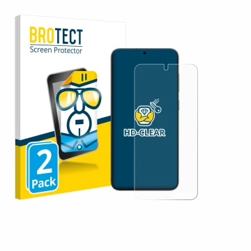 Parte frontal de un envase de producto con el logotipo de la marca BROTECT. Al lado se muestra el dispositivo Samsung Galaxy S