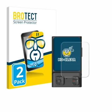 Parte frontal de un envase de producto con el logotipo de la marca BROTECT. Al lado se muestra el dispositivo Hoverair Beacon 