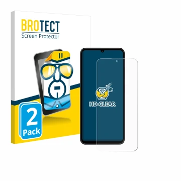Parte frontal de un envase de producto con el logotipo de la marca BROTECT. Al lado se muestra el dispositivo ZTE Blade A55 co