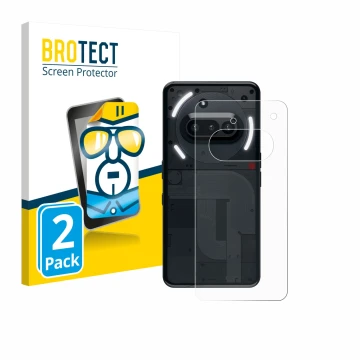 Parte frontal de un envase de producto con el logotipo de la marca BROTECT. Al lado se muestra el dispositivo Nothing Phone (3